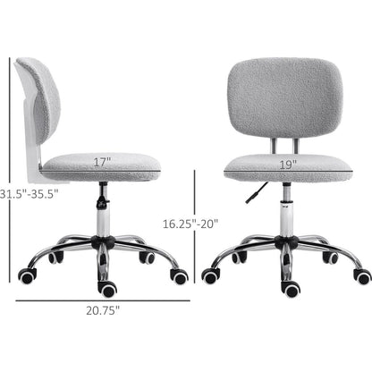 Vinsetto Cute Armless Office Chair, Teddy Fleece Fabric Computer Desk Chair, Vanity Task Chair with Adjustable Height, Swivel Wheels, Mid Back, Light Gray