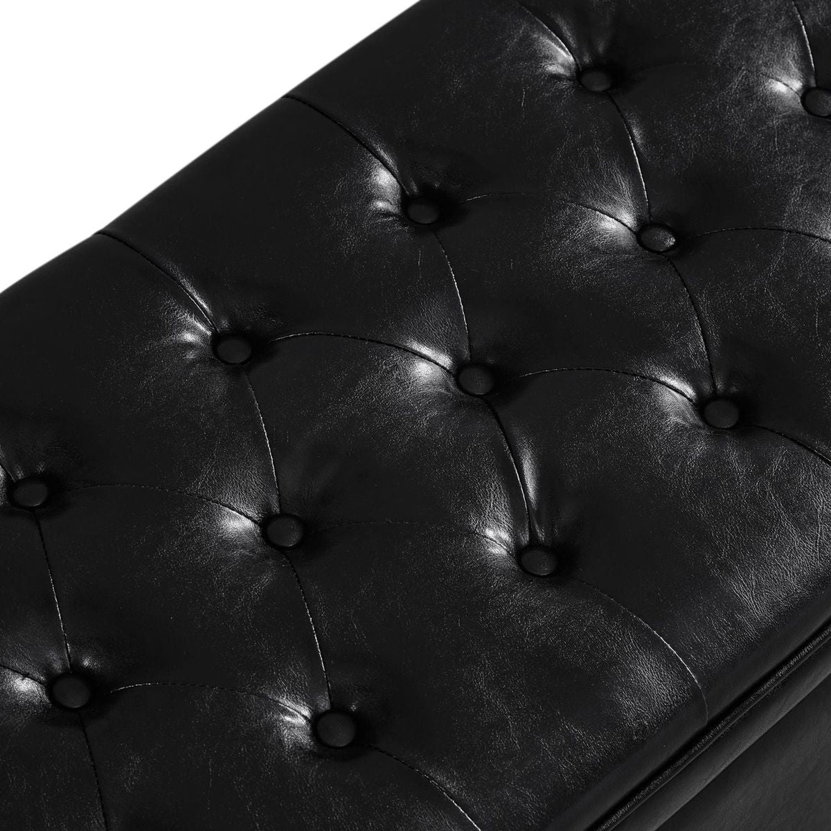 Upholstered tufted button storage bench, Faux leather entry bench with spindle wooden legs, Bed bench- Black