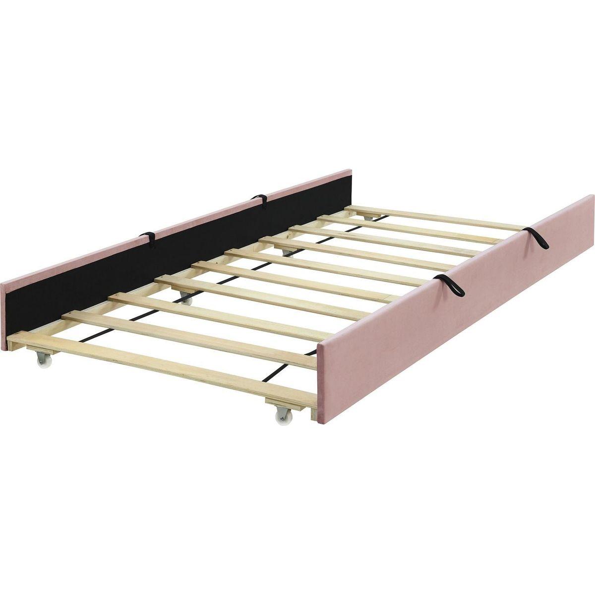 Twin Size Velvet Upholstered Platform Bed with Twin Size Trundle, Pink