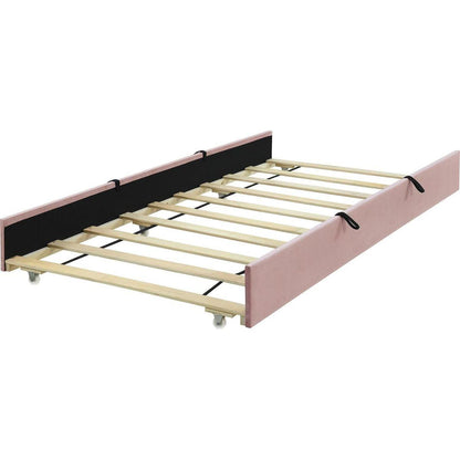 Twin Size Velvet Upholstered Platform Bed with Twin Size Trundle, Pink