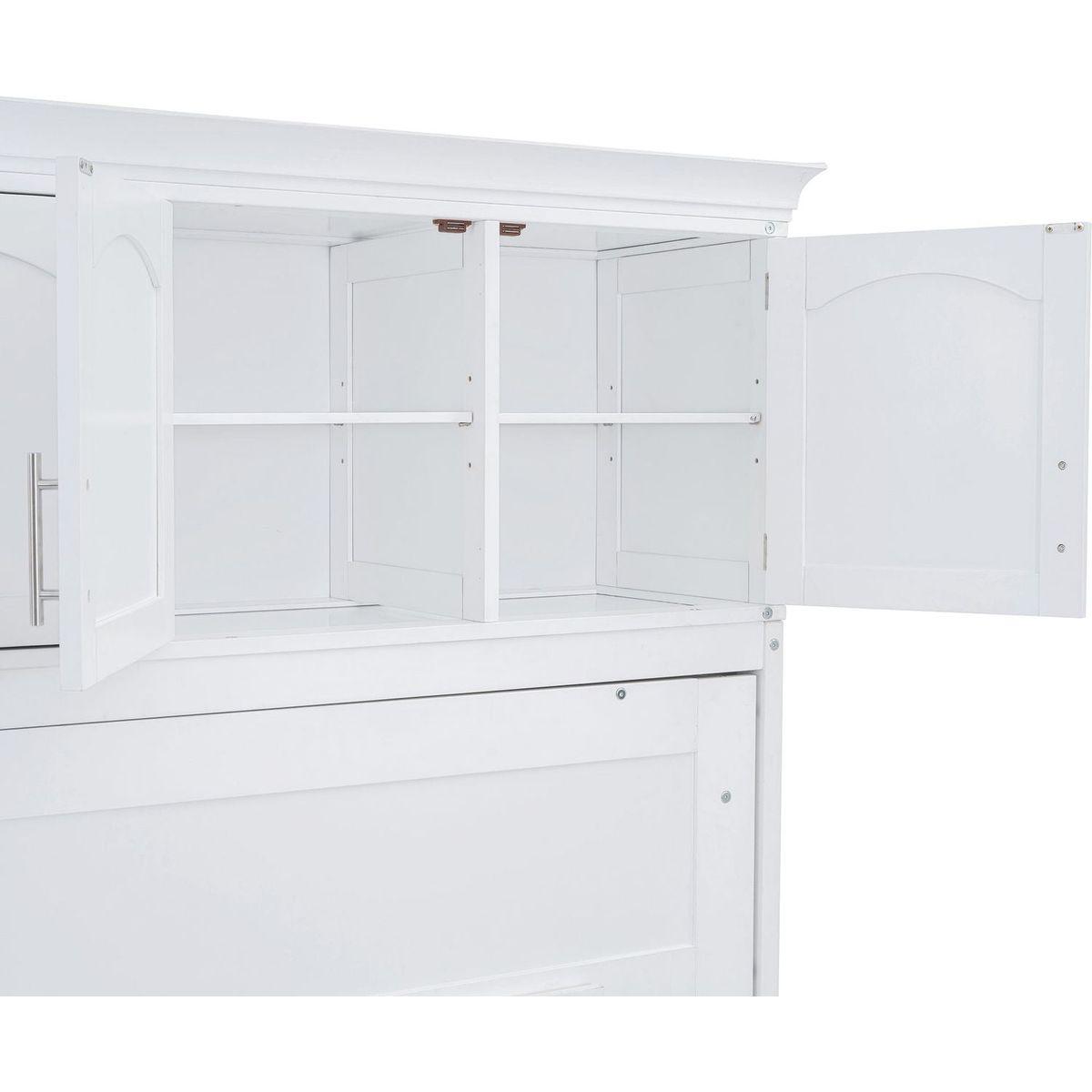 Queen Size Murphy Bed Wall Bed with Top Cabinets,White