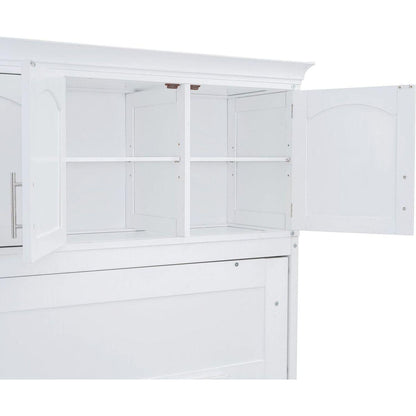Queen Size Murphy Bed Wall Bed with Top Cabinets,White