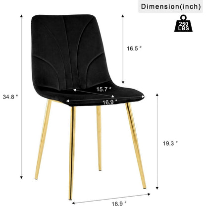 Modern simple light luxury dining black chair home bedroom stool back dressing chair student desk chair gold metal legs(set of 4)