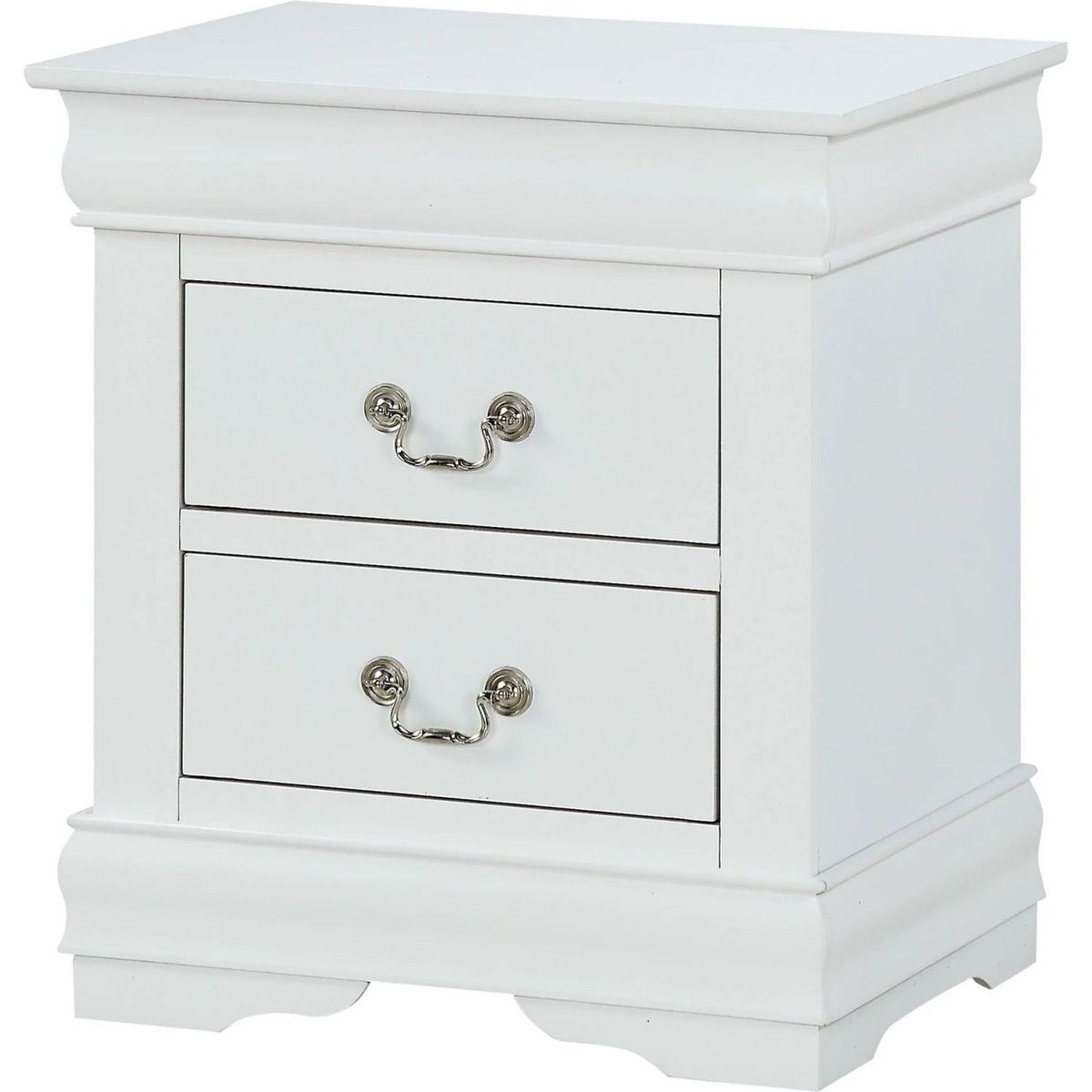 1pc White Finish Two Drawers Louis Philip Nightstand Solid Wood Contemporary & Simple Style
