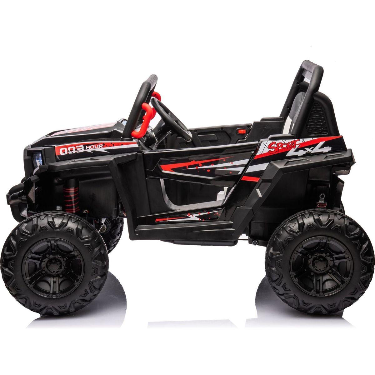 12v7ax2 30wx4 Four-wheel drive leather seat one button start,forward and backward, high and low speed, music, front light, power display, two doors can open, 2.4G R/C, seat belt four wheel absorber