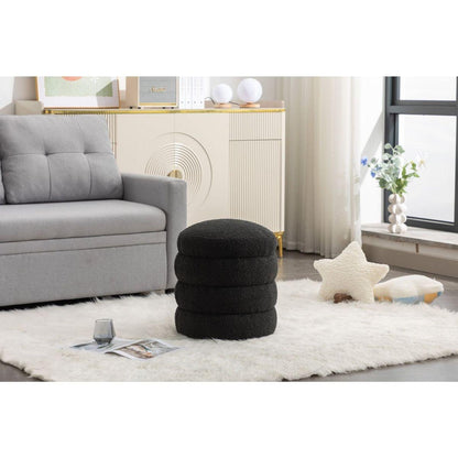 Soft Boucle Round Ottoman Footrest Stool,Black