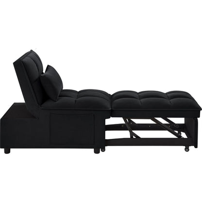4 in1 Multi-Function Single Sofa Bed with Storage Pockets,Tufted Single Pull-out Sofa Bed with Adjustable Backrest and Pillows, Convertible Chaise Lounge,Black