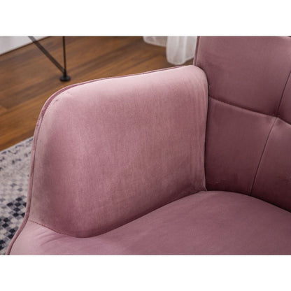 Leiria Contemporary Silky Velvet Tufted Accent Chair with Ottoman, Mauve