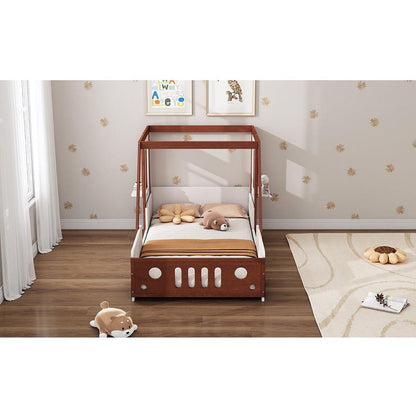 Fun Play Design Twin Size Car Bed, Kids Platform Bed in Car-Shaped for Kids Boys Girls Teens,White+ Orange