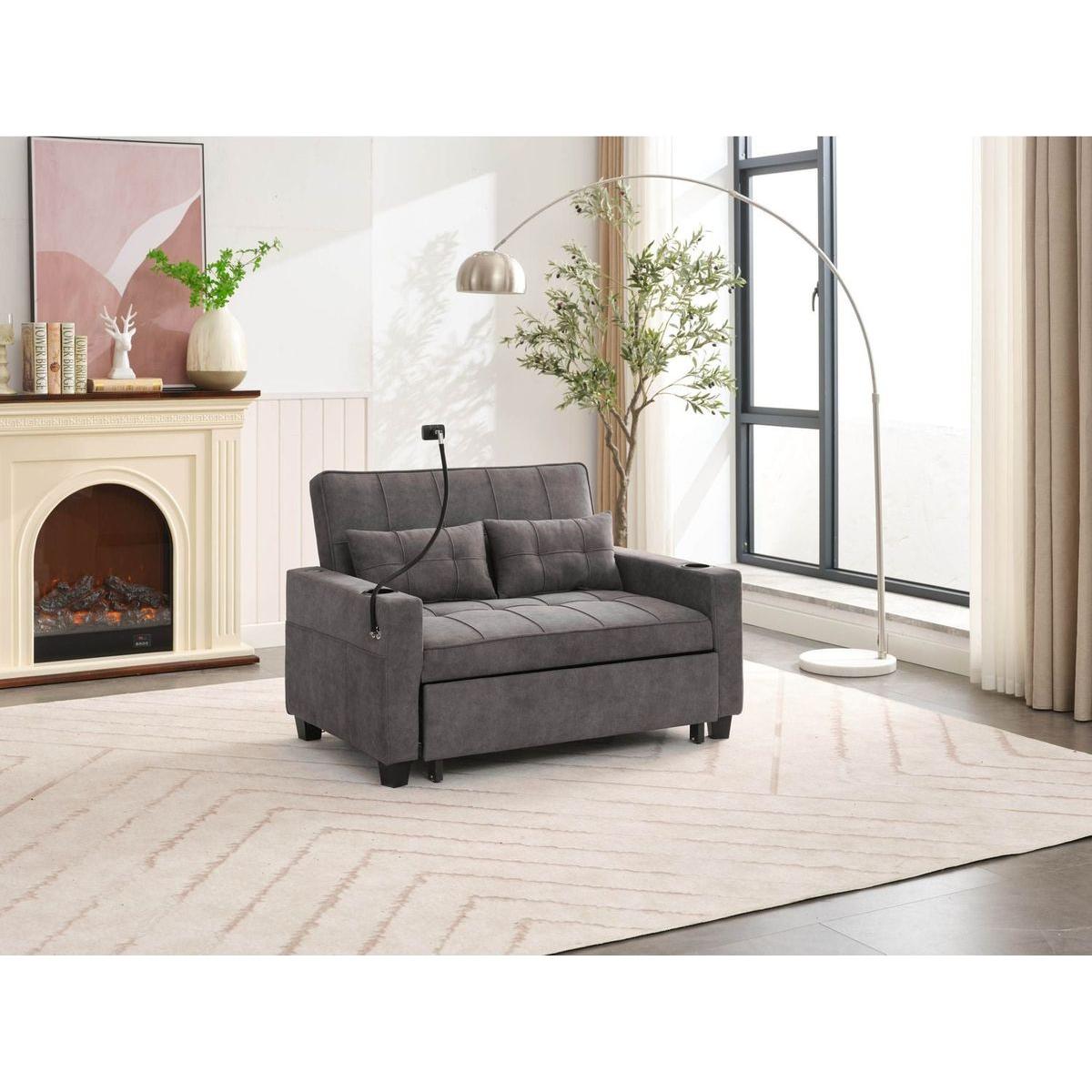 Futon Chair Bed Convertible Chair 3-in-1 Pull Out Sleeper Chair Beds with USB Ports,Wear-resistant and Anti-scratch, Armchair Bed Sleeper for Living Room (Dark Grey Tech cloth)