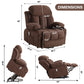 Power Lift Recliner Chair with Heat and Massage Electric Fabric Recliner Chair for Elderly with Side Pocket, USB Charge Port, Remote Control for Living Room (BROWN)A+B