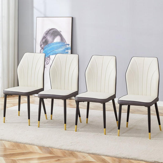 4 modern dining chairs with stylish PU patterned backrest and black metal legs for a comfortable home experience in the kitchen, bedroom and office.