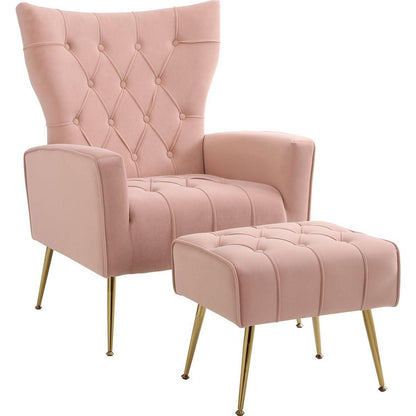 Modern Accent Chair with Ottoman, Comfy Armchair for Living Room, Bedroom, Apartment, Office (Pink)