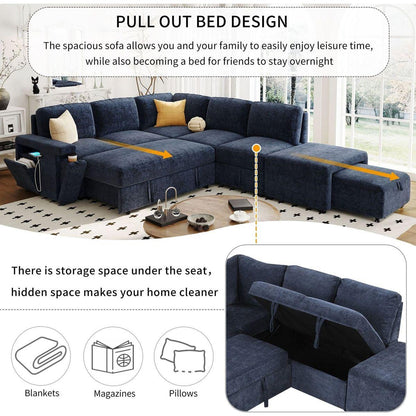 L-shaped Padded Modular Sofa with Storage Space, USB Ports, and Cup Holders on the Armrests, Suitable for Living Rooms, Offices, and Apartments.