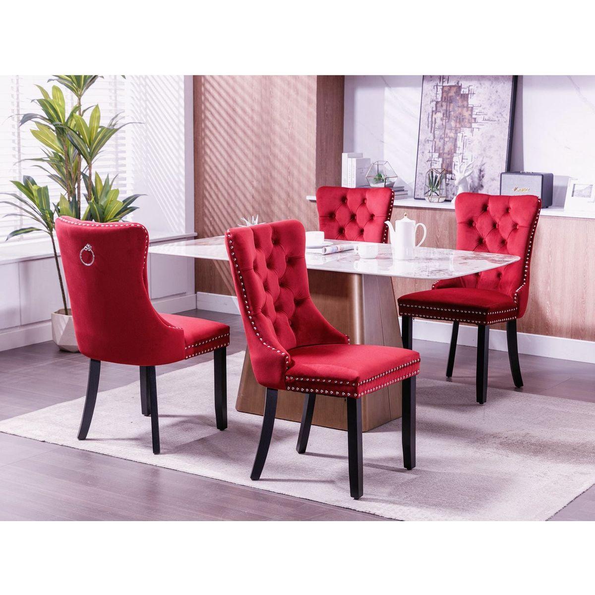 Classic Velvet Dining Chairs, High-end Tufted Solid Wood Contemporary Velvet Upholstered Dining Chair with Wood Legs Nailhead, SET OF 2,Burgundy, Wine Red