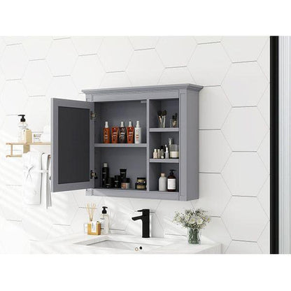 30" x 28" Medicine Cabinet, Wall Mounted Bathroom Storage Cabinet, Modern Bathroom Wall Cabinet with Mirror,Medicine Cabinet, Mirror Cabinet with 3 Open Shelves (Not Include Bathroom Vanity) - Streamdale Furniture