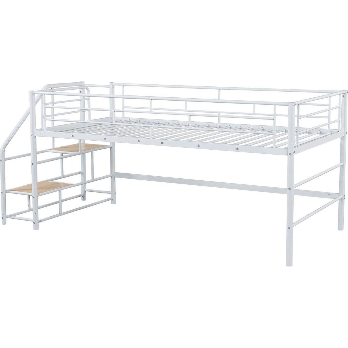 Mid Loft Bed with Storage stairs, Twin, White