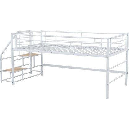 Mid Loft Bed with Storage stairs, Twin, White