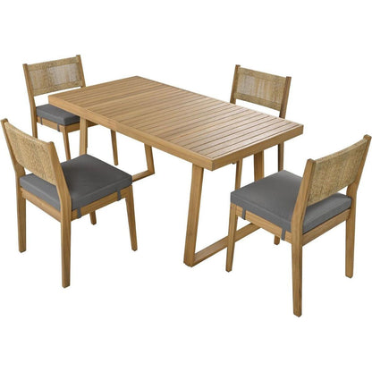 Multi-person Outdoor Acacia Wood Dining Table and Chair Set, Thick Cushions, Suitable for Balcony, Vourtyard, and Garden.