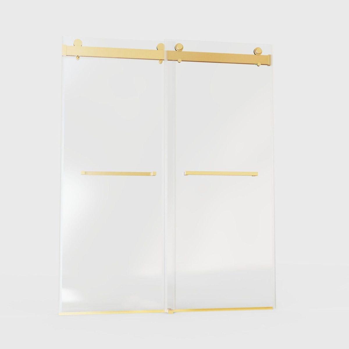 56-60 inches W x76 inches H Frameless Double Sliding Soft-Close Shower Door in Brushed Gold,3/8 inches (10mm) Thick SGCC Tempered Glass Door
