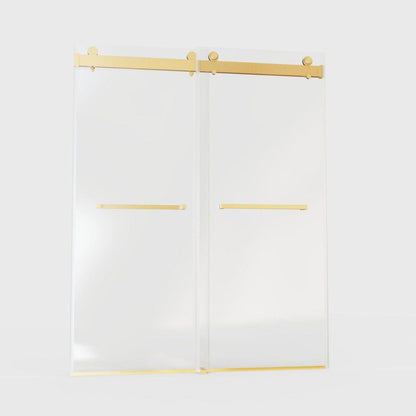 56-60 inches W x76 inches H Frameless Double Sliding Soft-Close Shower Door in Brushed Gold,3/8 inches (10mm) Thick SGCC Tempered Glass Door