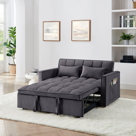 54.33 inch versatile foldable sofa bed in 3 lengths, modern sofa sofa sofa velvet pull-out bed, adjustable back (GRAY)
