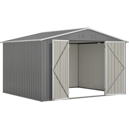 10X8 FT Outdoor Storage Shed, All Weather Metal Sheds withLockable Doors, Tool Shed for Garden, Patio, Backyard, Lawn, Grey