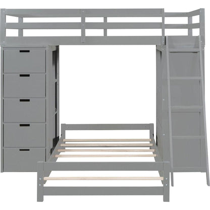 Twin over Twin Bunk Bed with LED Light and USB Ports, Gray