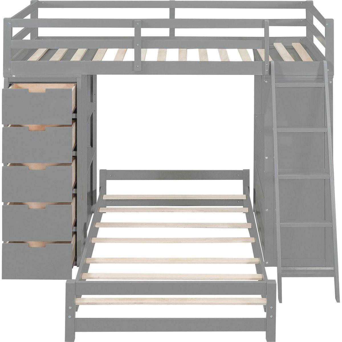 Twin over Twin Bunk Bed with LED Light and USB Ports, Gray