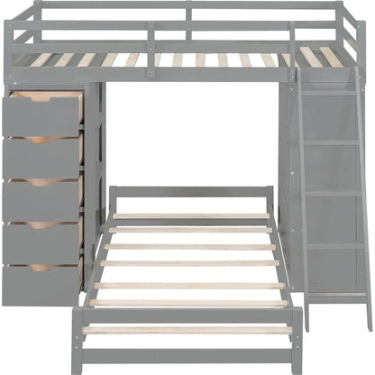 Twin over Twin Bunk Bed with LED Light and USB Ports, Gray