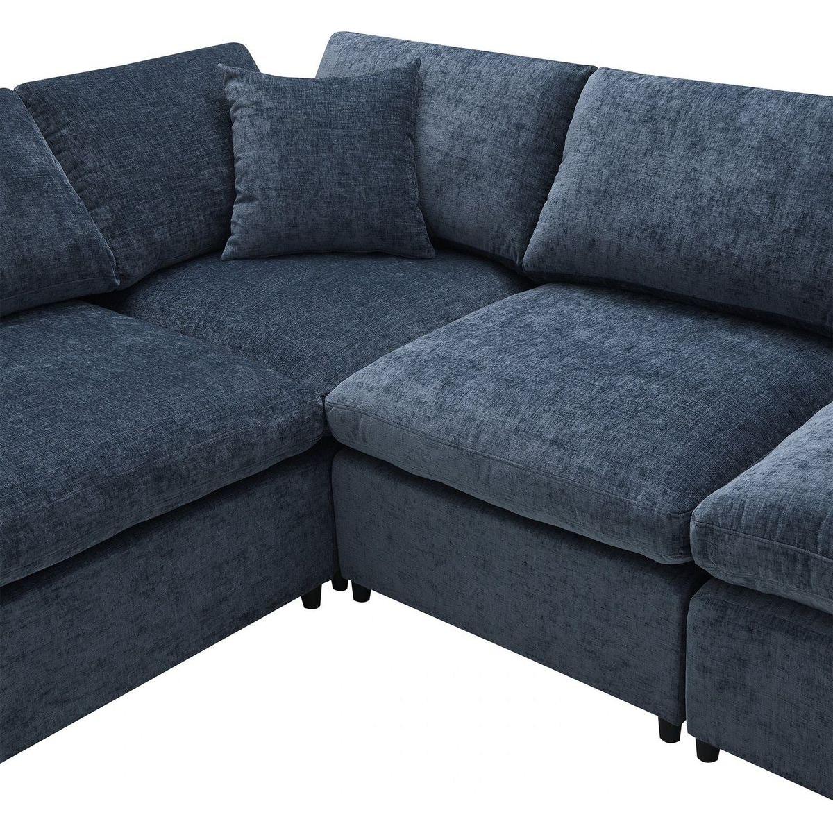 130x65" Modern Modular Cloud Sofa Bed, 6 Seat Chenille Sectional Couch Set with Ottoman,Free Combination,Convertible U Shaped Sleeper Sofa for Living Room, Apartment, 3 Colors