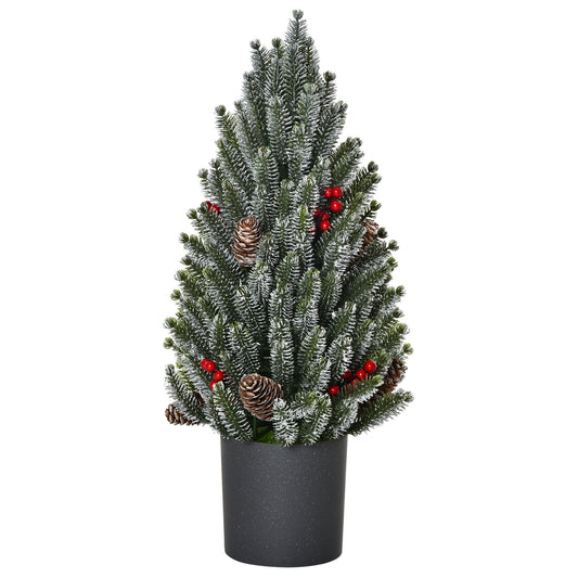 HOMCOM 18' Tall Unlit Miniature Snow-Flocked Tabletop Artificial Christmas Tree, Holiday Decoration with Pine Cones and Berries
