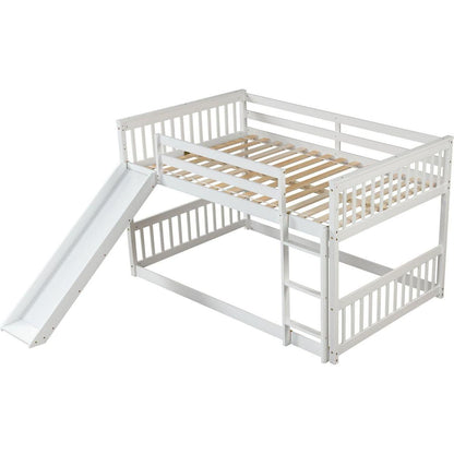 Full over Full Bunk Bed with Slide and Ladder in White Color