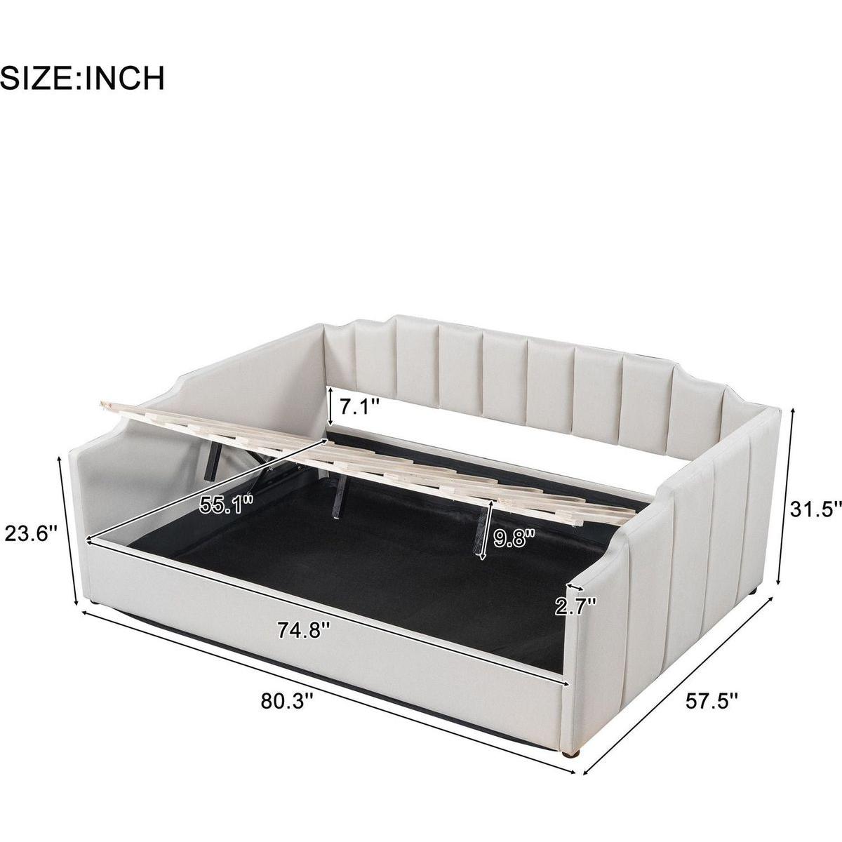 Upholstered Daybed with Underneath Storage,Full Size, White