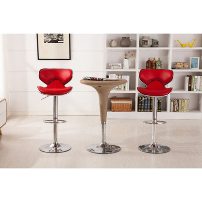 Masaccio Upholstery Airlift Adjustable Swivel Barstool with Chrome Base, Set of 2, Red - Streamdale Furniture
