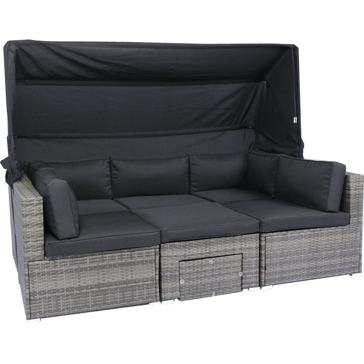 7-Piece Patio Furniture Set w/Retractable Canopy Wicker Rattan Sectional Sofa Set Patio Furniture with Washable Cushions for Lawn, Garden, Backyard, Poolside Grey wicker + Black Cushion