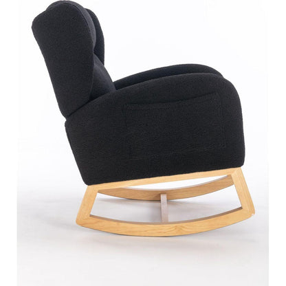 Teddy Fabric Rocking Chair With Packet Wood Legs,Black