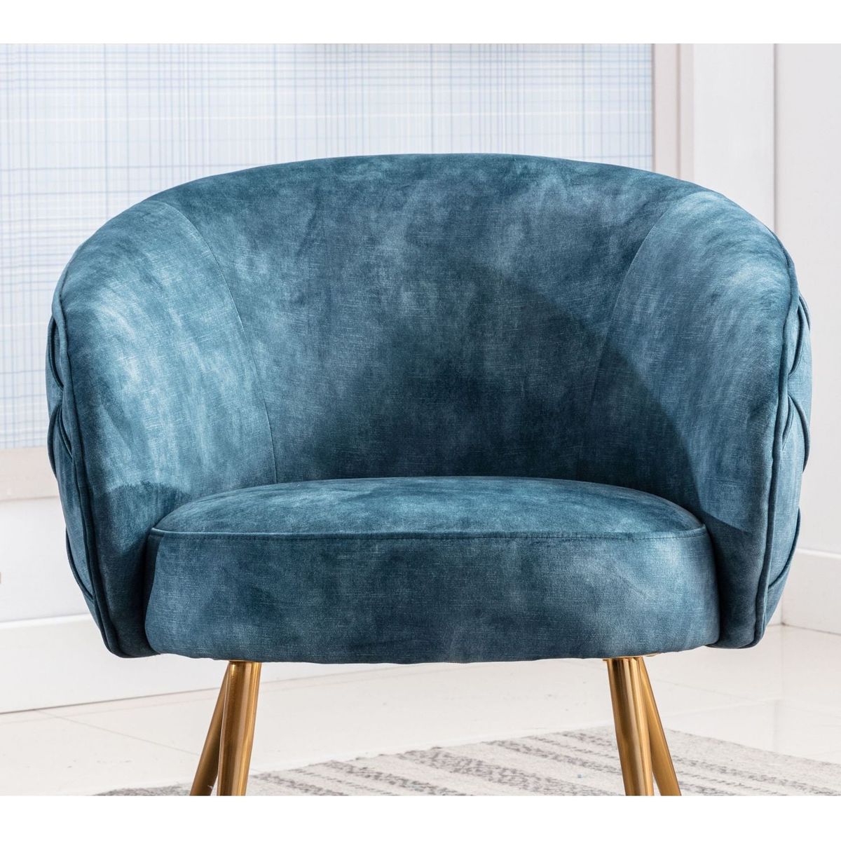 Gorgeous Living Room Accent Chair 1pc Button-Tufted Back Covering Blue Fabric Upholstered Metal Legs