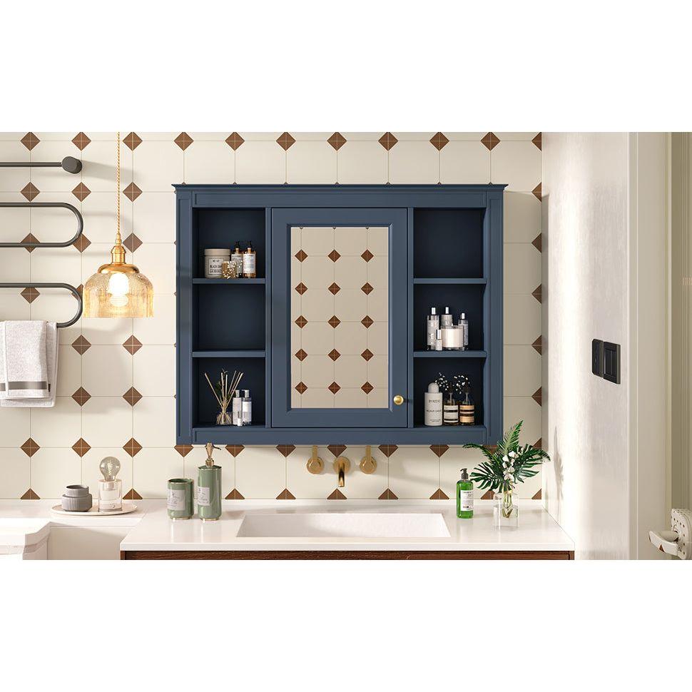 35" x 27.5" Medicine Cabinet, Wall Mounted Bathroom Storage Cabinet, Modern Bathroom Wall Cabinet with Mirror, Mirror Cabinet with 6 Open Shelves (Not Include Bathroom Vanity)