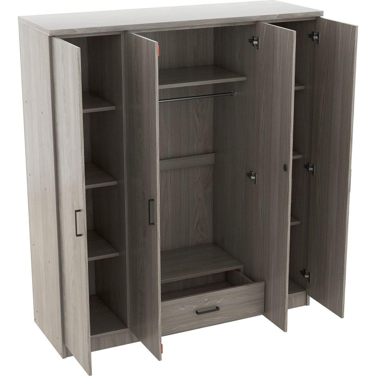 4-Door Wardrobe with 1 Drawer, Gray