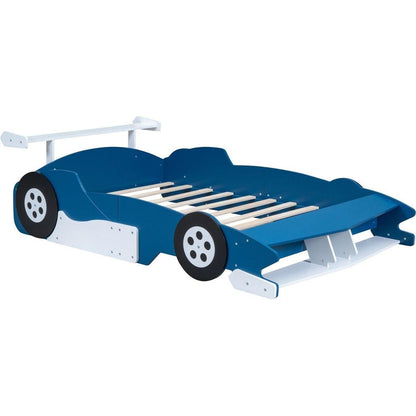 Full Size Race Car-Shaped Platform Bed with Wheels,Blue