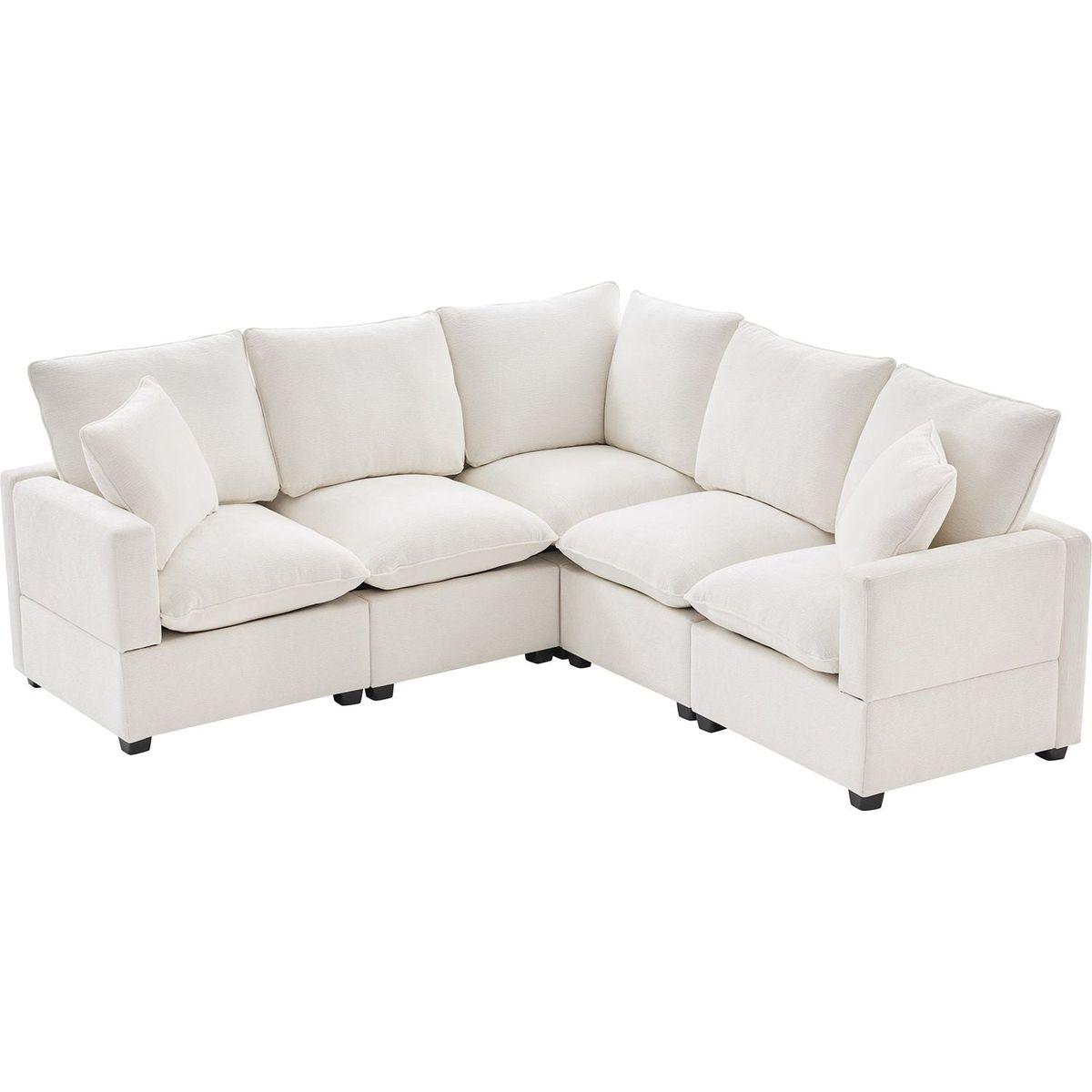 84x84" Modern L Shape Modular Sofa, 5 Seat Chenille Sectional Couch Set with 2 Pillows Included, Freely Combinable Indoor Funiture for Living Room, Apartment, Office, 2 Colors