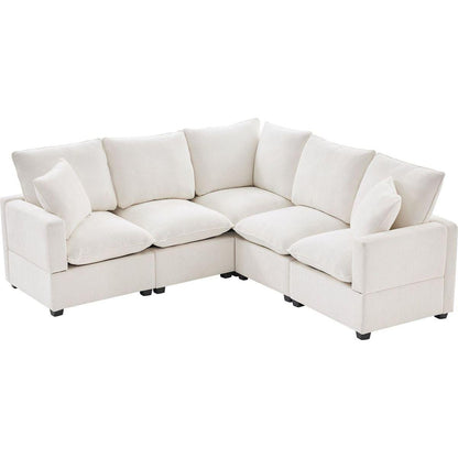 84x84" Modern L Shape Modular Sofa, 5 Seat Chenille Sectional Couch Set with 2 Pillows Included, Freely Combinable Indoor Funiture for Living Room, Apartment, Office, 2 Colors