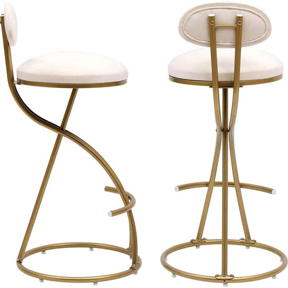 Round Bar Stool Armless Velvet Barstools with Back Set of 2 Upholstered Counter Chair for Dining Room, Kitchen Island (Gold & Creamy White)