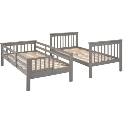 Stairway Twin-Over-Twin Bunk Bed with Storage and Guard Rail for Bedroom, Dorm, Gray color