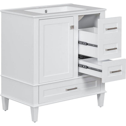 30" Bathroom Vanity, Modern Bathroom Cabinet with Sink Combo Set, Bathroom Storage Cabinet with a Soft Closing Door and 3 Drawers, Solid Wood Frame(White)