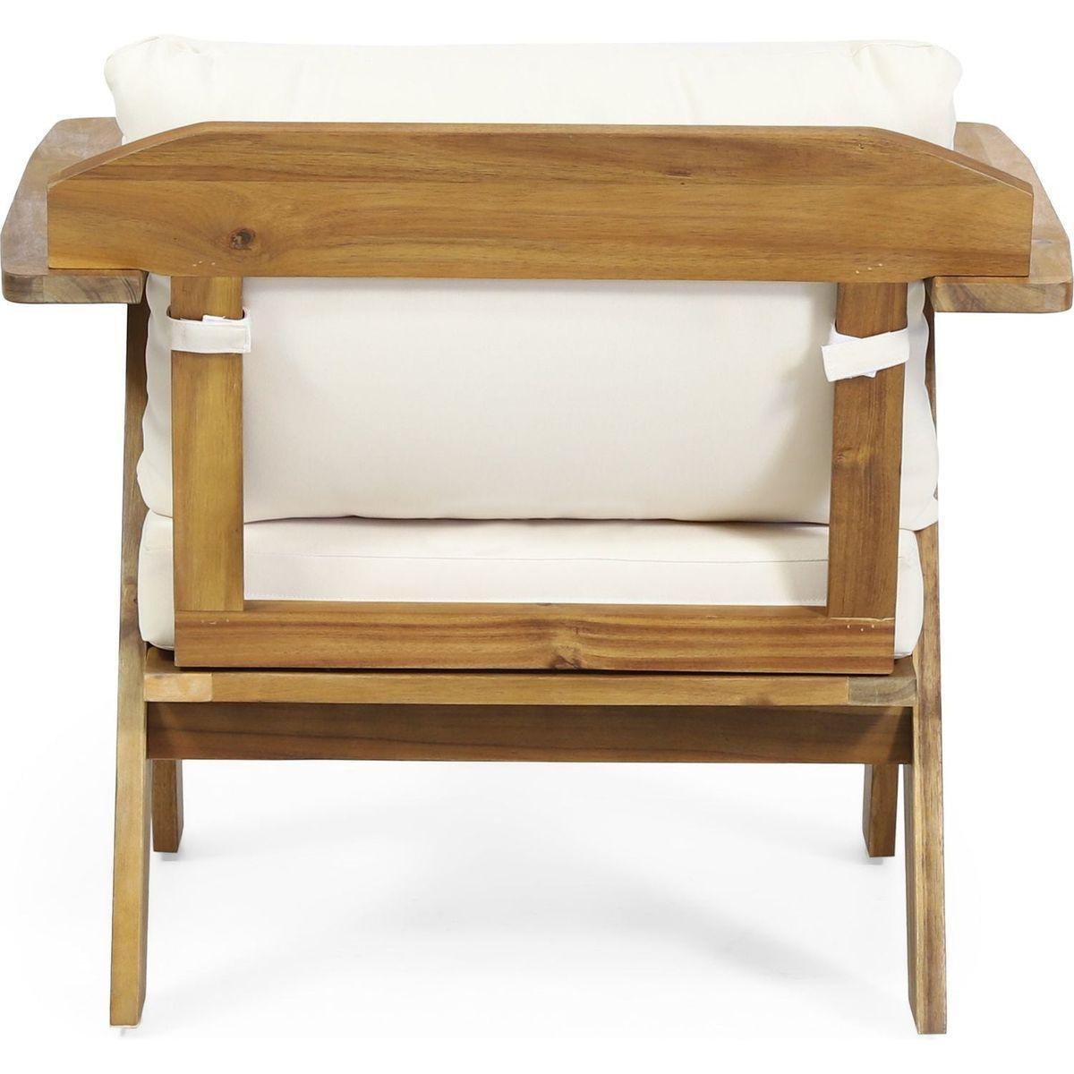 Outdoor Acacia Wood Club Chairs with Cushions (Set of 2), Teak Finish+ Beige, 30.75" W x 30.25" D x 26.00" H