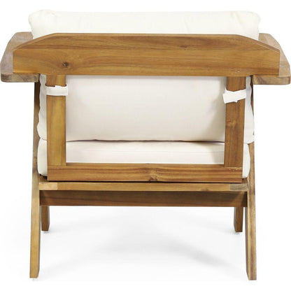 Outdoor Acacia Wood Club Chairs with Cushions (Set of 2), Teak Finish+ Beige, 30.75" W x 30.25" D x 26.00" H