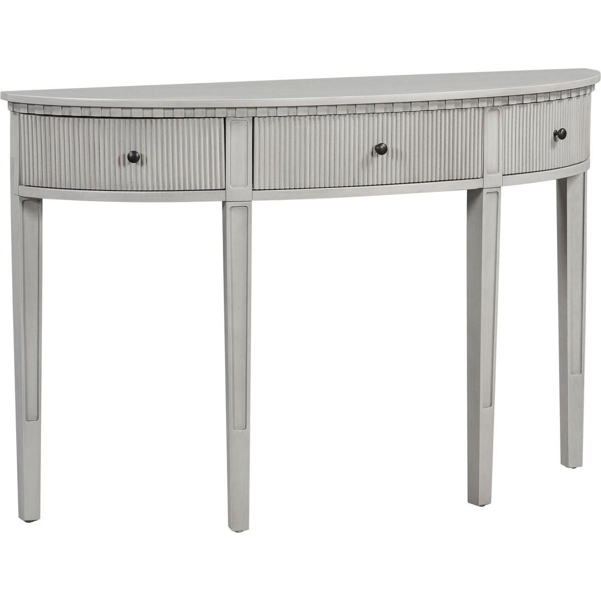 Distinctive Features of Pine Veneer Console Table with Vertical Stripe Drawer Fronts and Four Legs