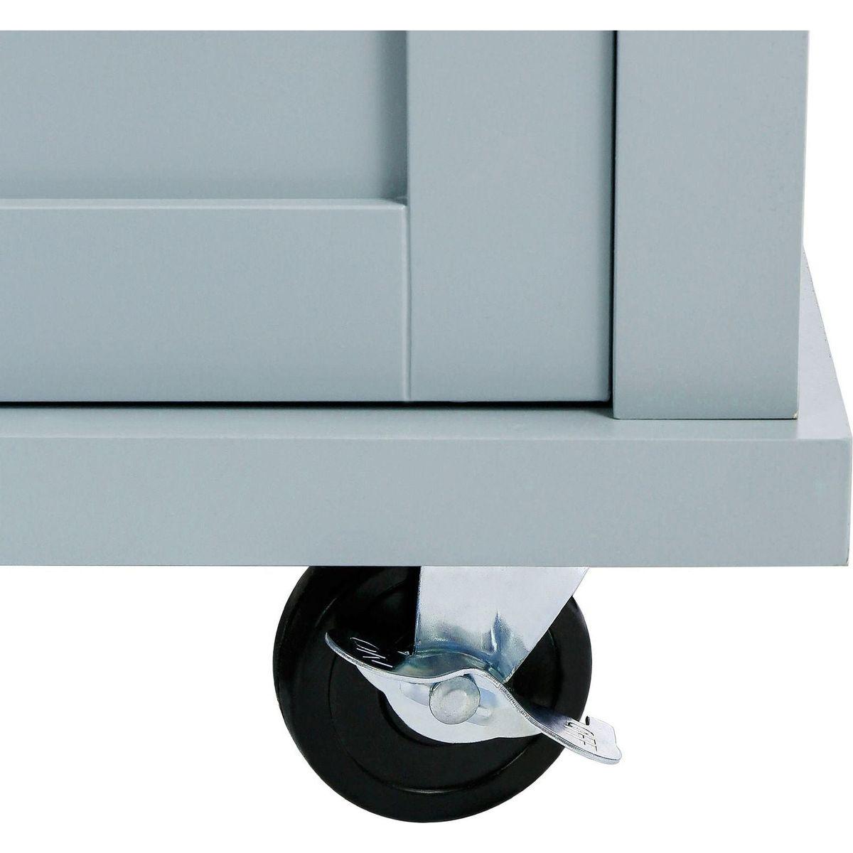 Kitchen Cart with Rubber wood Drop-Leaf Countertop, Cabinet door internal storage racks,Kitchen Island on 5 Wheels with Storage Cabinet and 3 Drawers for Dining Room, Grey Blue